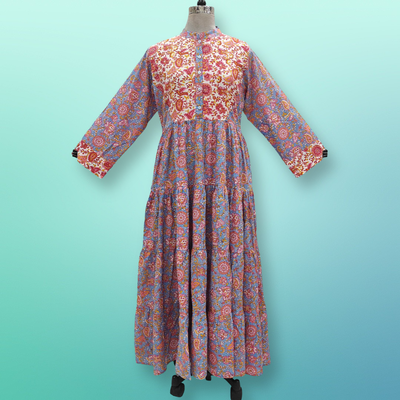 L/XL Pink Safia Printed Cotton Dress 57&quot; Long Jalabiya