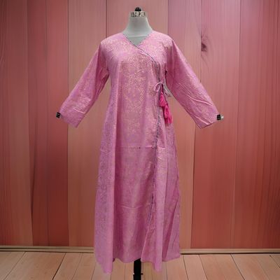 XS/S Qifa Gold Printed Cotton Dress 54&quot; Long Jalabiyas