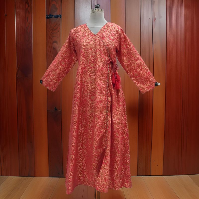 2XL/3XL Qifa Gold Printed Cotton Dress 57&quot; Long Jalabiyas
