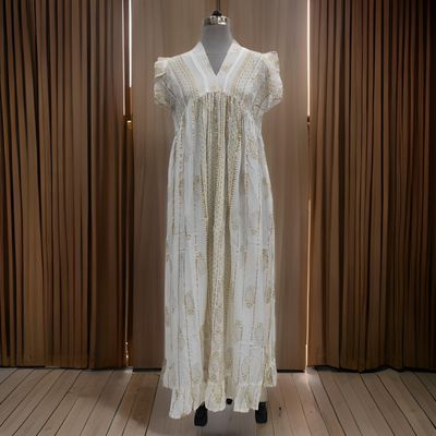 S/M Amani Printed Cotton Dress 57&quot; Short Sleeves Jalabiya