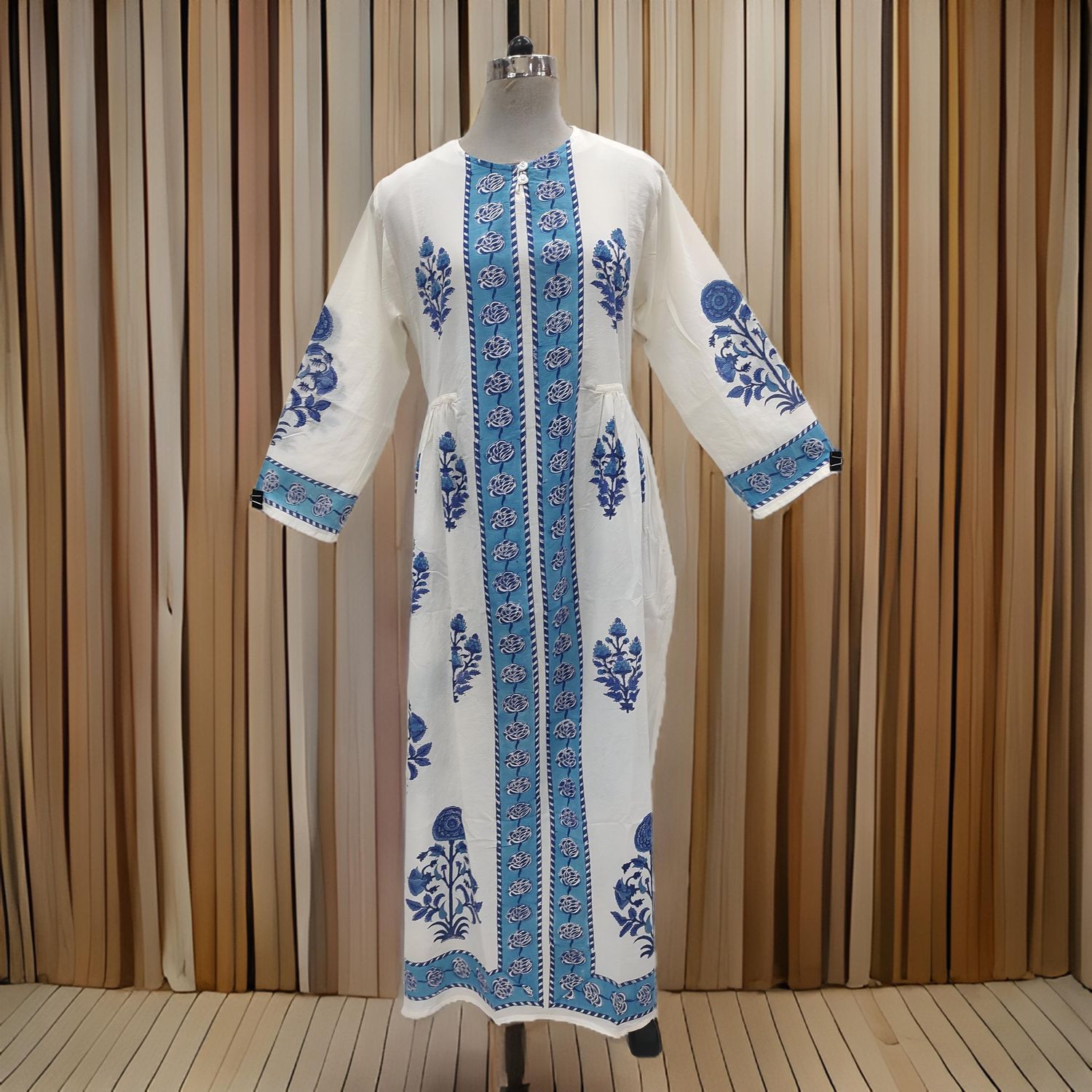 L/XL Bhopali Printed Cotton Dress 57&quot; Long Jalabiya