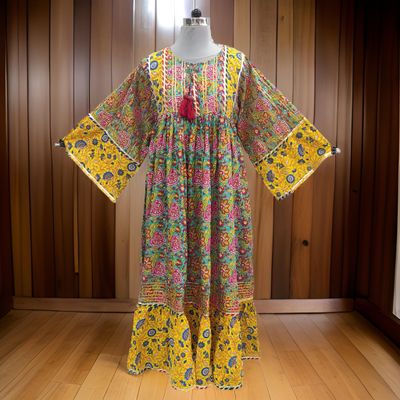 S/M Ebrah Printed Cotton Dress 57&quot; Long Jalabiya