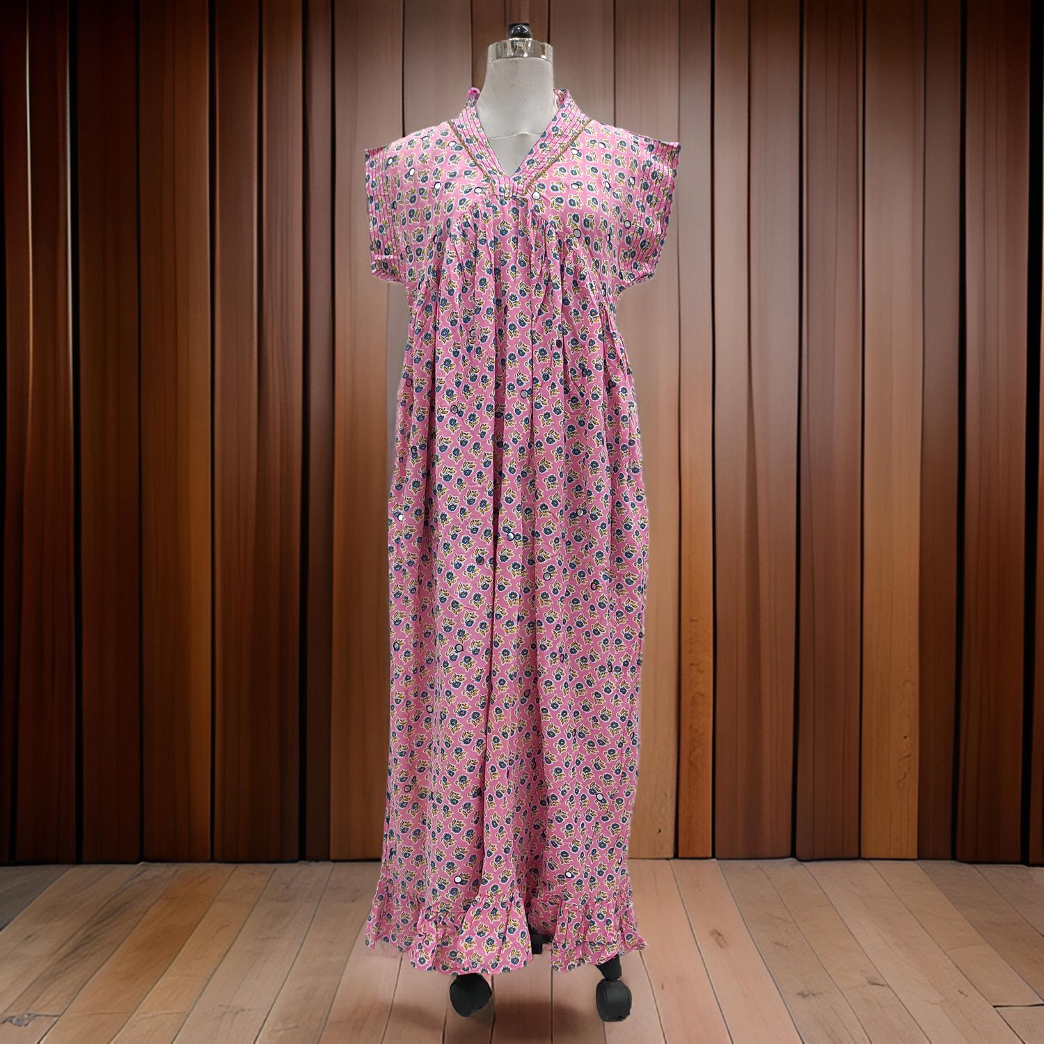L/XL Amani Printed Cotton Dress 57&quot; Short Sleeves Jalabiya