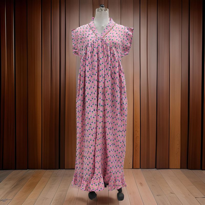 L/XL Amani Printed Cotton Dress 57&quot; Short Sleeves Jalabiya