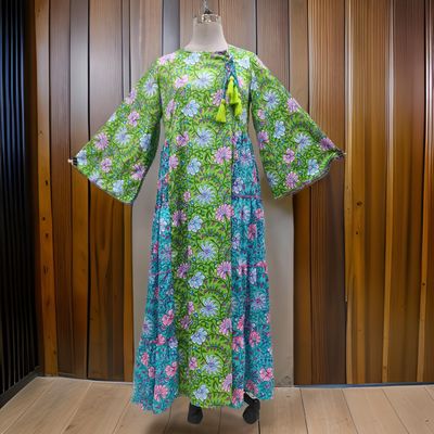 L/XL Satin Cindrella Printed Cotton Dress 57&quot; Long Jalabiya