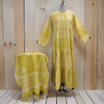 L/XL Juhi Printed Cotton Dress 57&quot; Long Jalabiya With Sheila