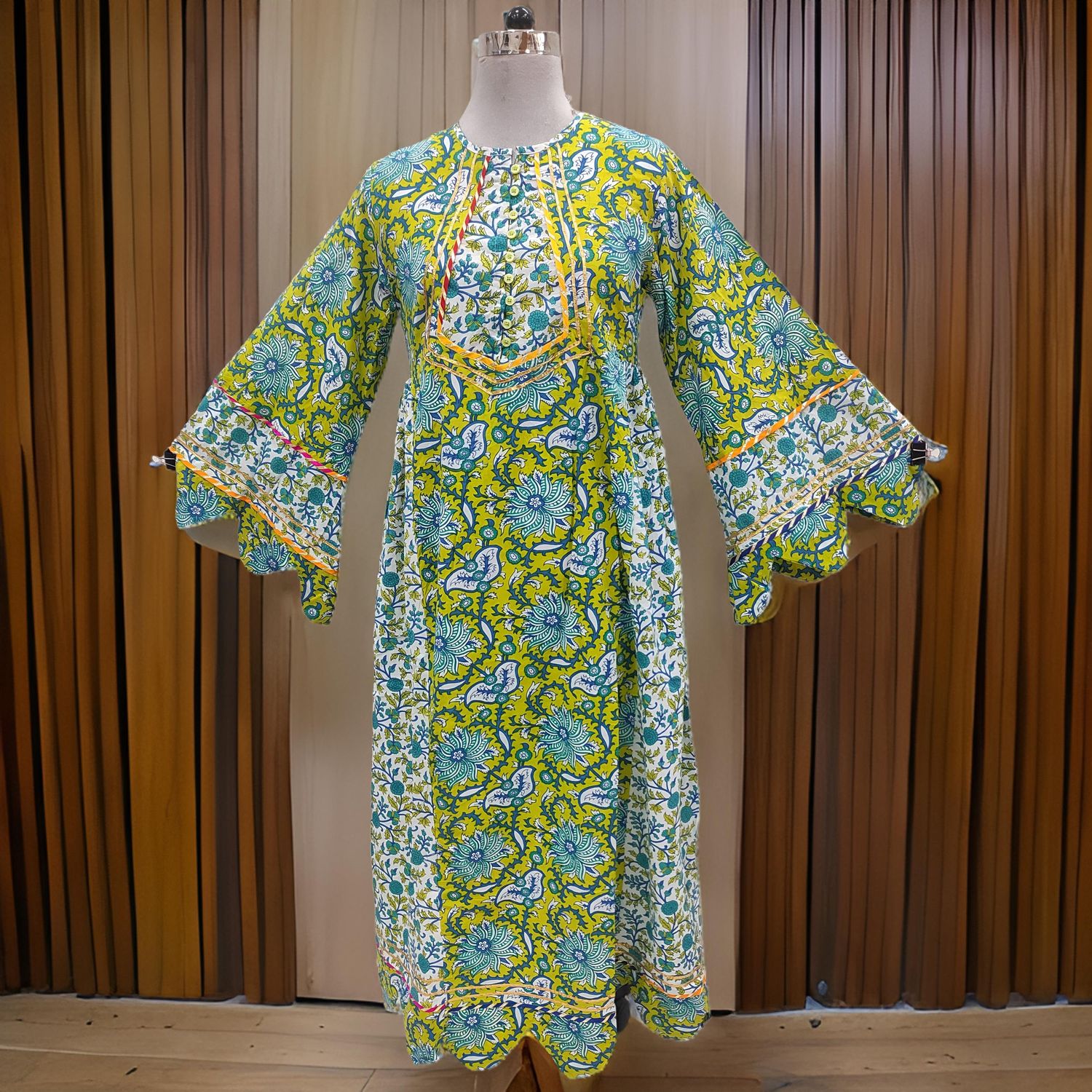 S/M Esah Printed Cotton Dress 57&quot; Long Jalabiya