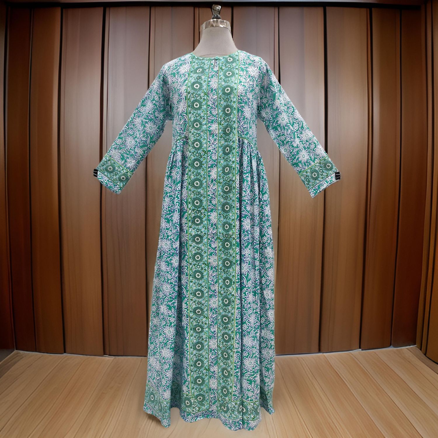 S/M Bhopali Printed Cotton Dress 60&quot; Long Jalabiya