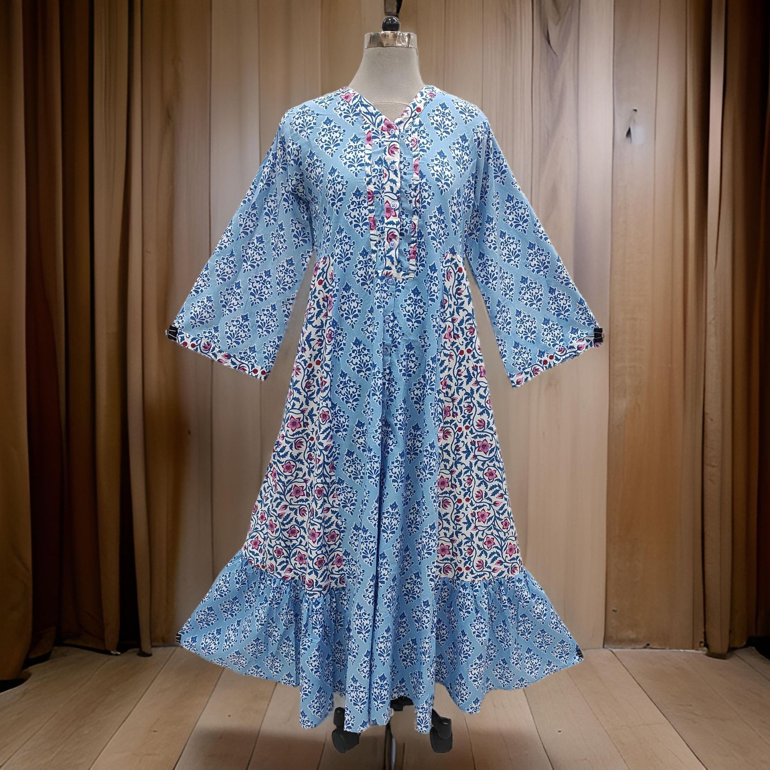 XS/S Tulip Printed Cotton Dress 54&quot; Long Jalabiya