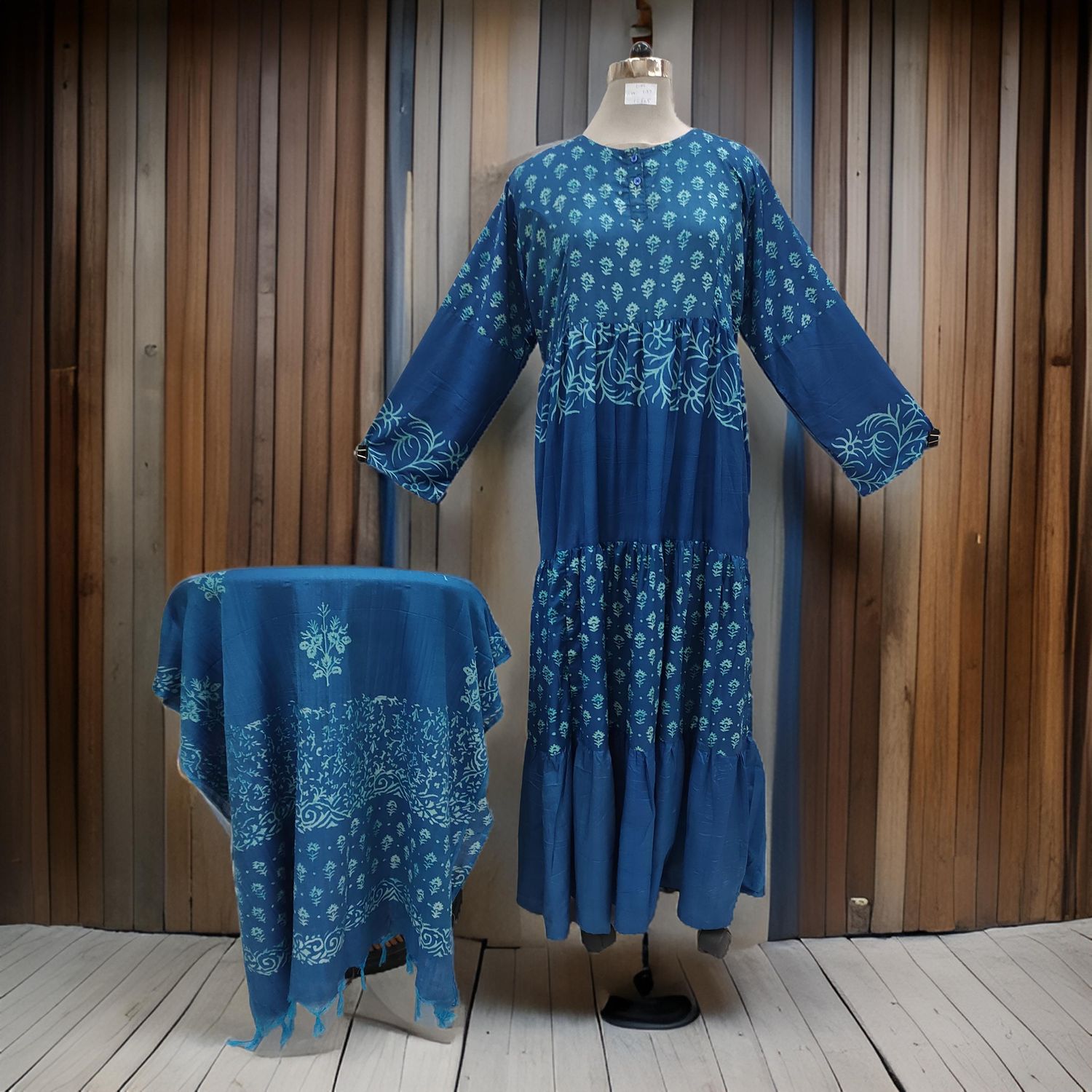 L/XL Juhi Printed Cotton Dress 57&quot; Long Jalabiya With Sheila