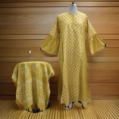 L/XL Marry Printed Cotton Dress 57&quot; Long Jalabiya