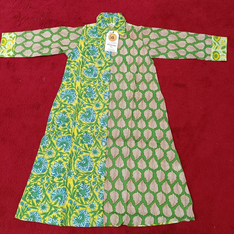 4-5 Year Singapore Yellow Printed Cotton Girls Dress 34&quot; Long Jalabiya