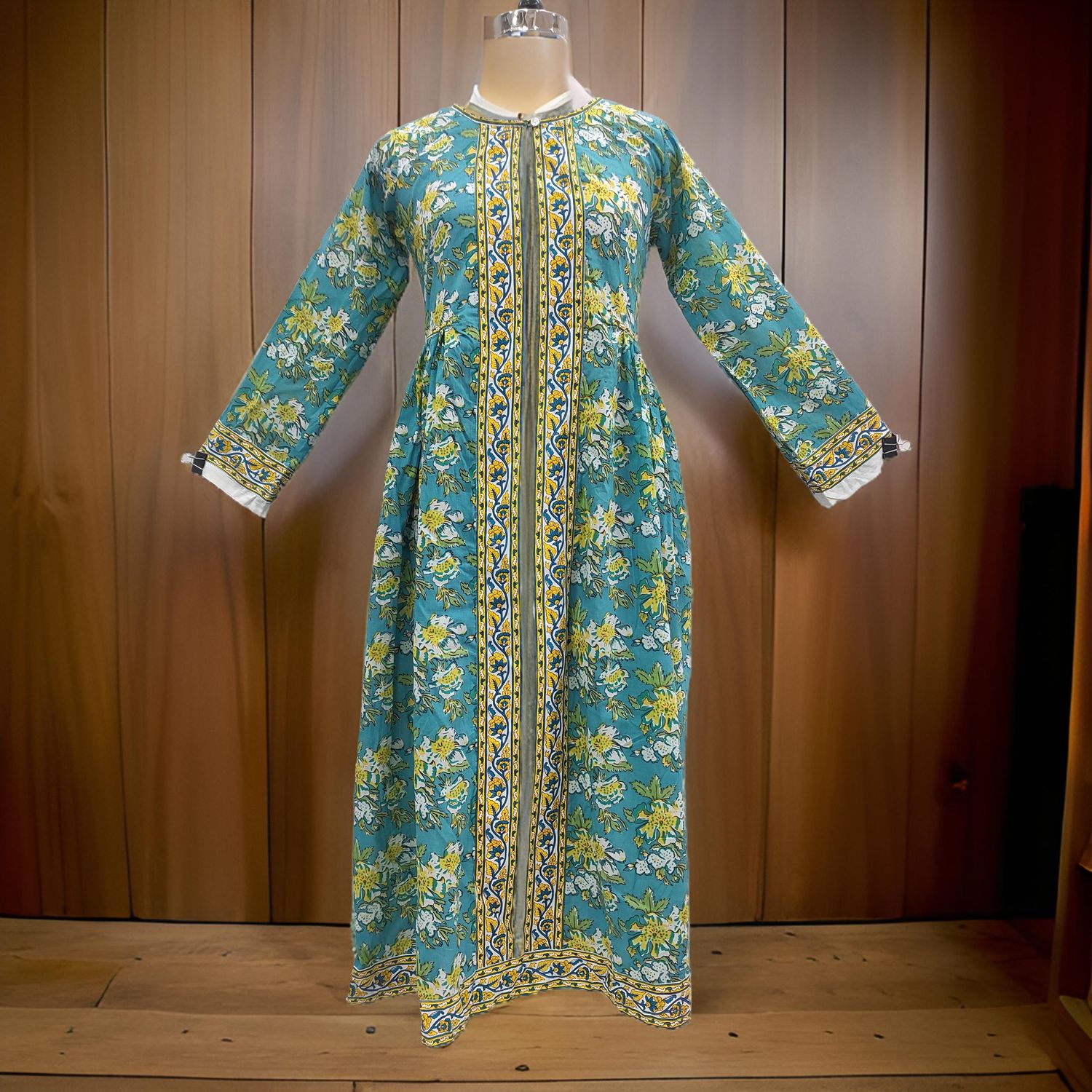 XS/S Bhopali Printed Cotton Dress 54&quot; Long Jalabiya
