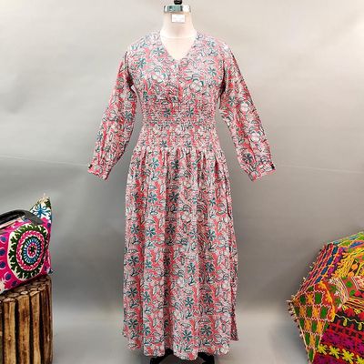 L/XL Maysoon Printed Cotton Dress 57&quot; Long Jalabiya
