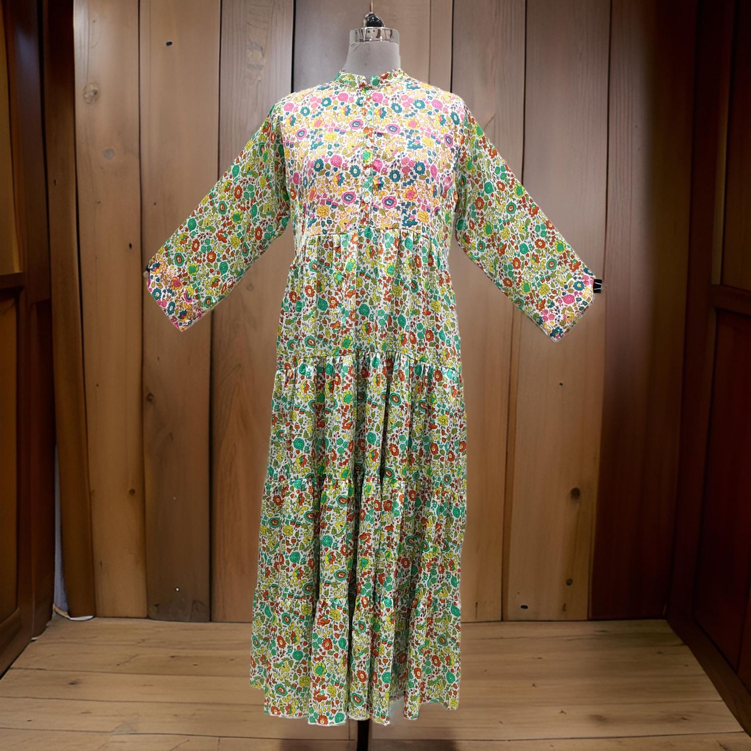 L/XL Satin Safia Printed Cotton Dress 57&quot; Long Jalabiya