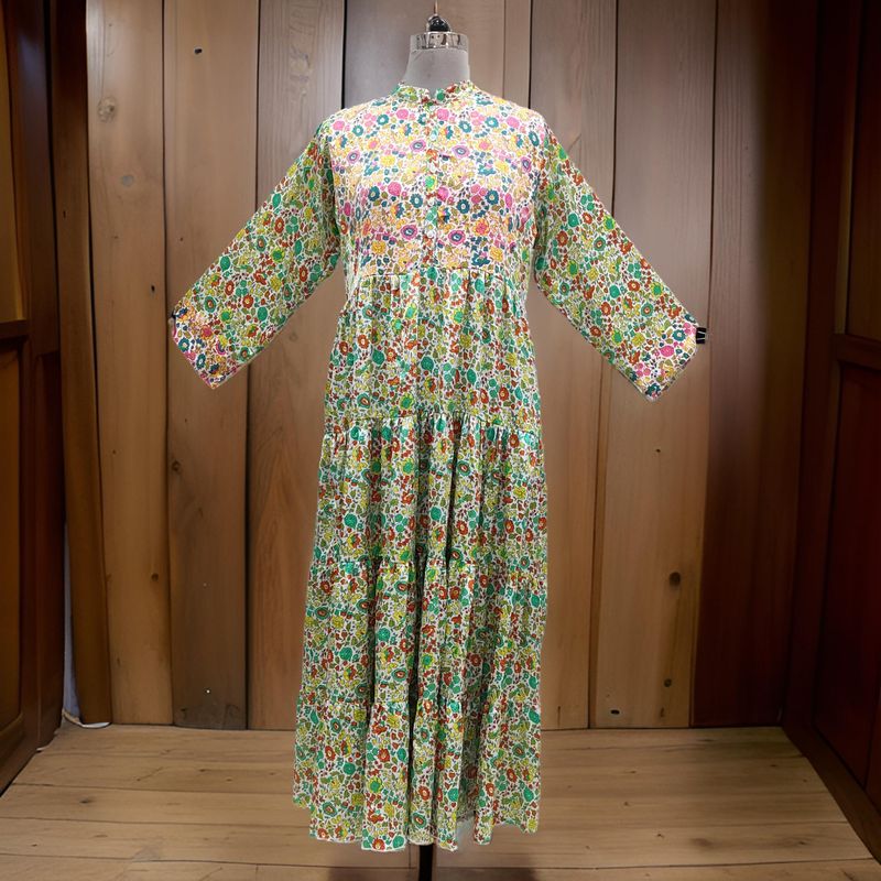 L/XL Satin Safia Printed Cotton Dress 57&quot; Long Jalabiya