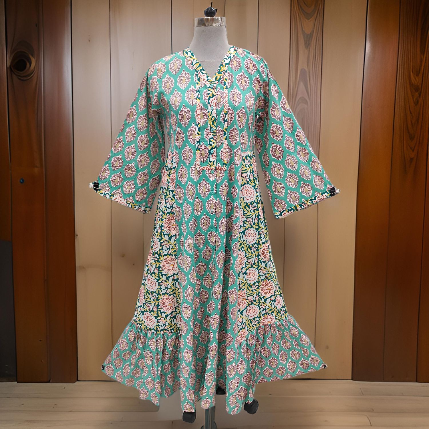 L/XL Tulip Printed Cotton Dress 57&quot; Long Jalabiya