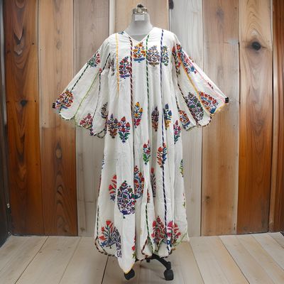 S/M Meher White Printed Cotton Dress 57&quot; Long Jalabiya