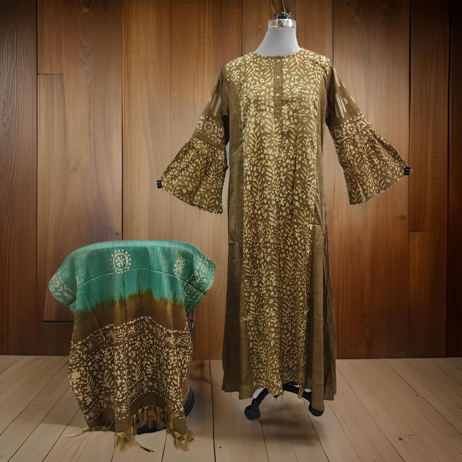 L/XL Marry Printed Cotton Dress 57&quot; Long Jalabiya
