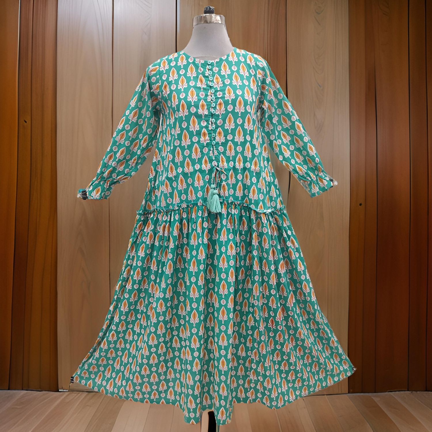 XS/S Cora Printed Cotton Dress 54&quot; Long Jalabiya