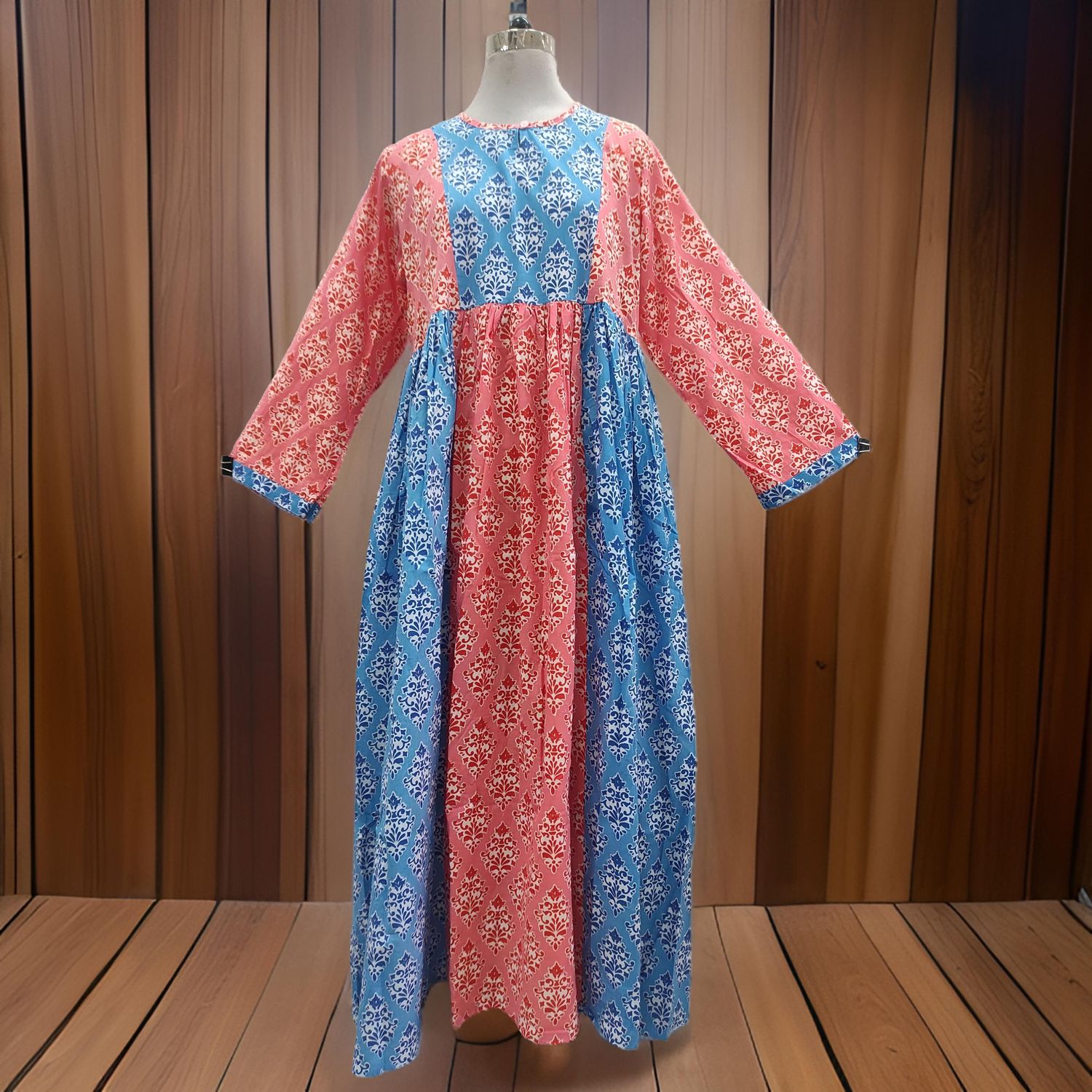 L/XL Heba Printed Cotton Dress 57&quot; Long  Jalabiya
