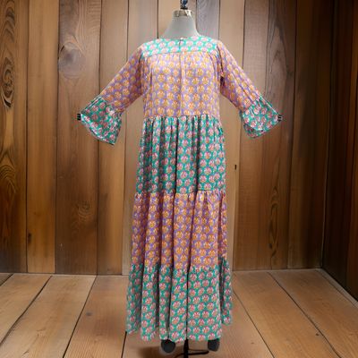 S/M Satin Moon Printed Cotton Dress 57&quot; Long Jalabiya