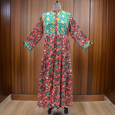 S/M Satin Safia Printed Cotton Dress 57&quot; Long Jalabiya