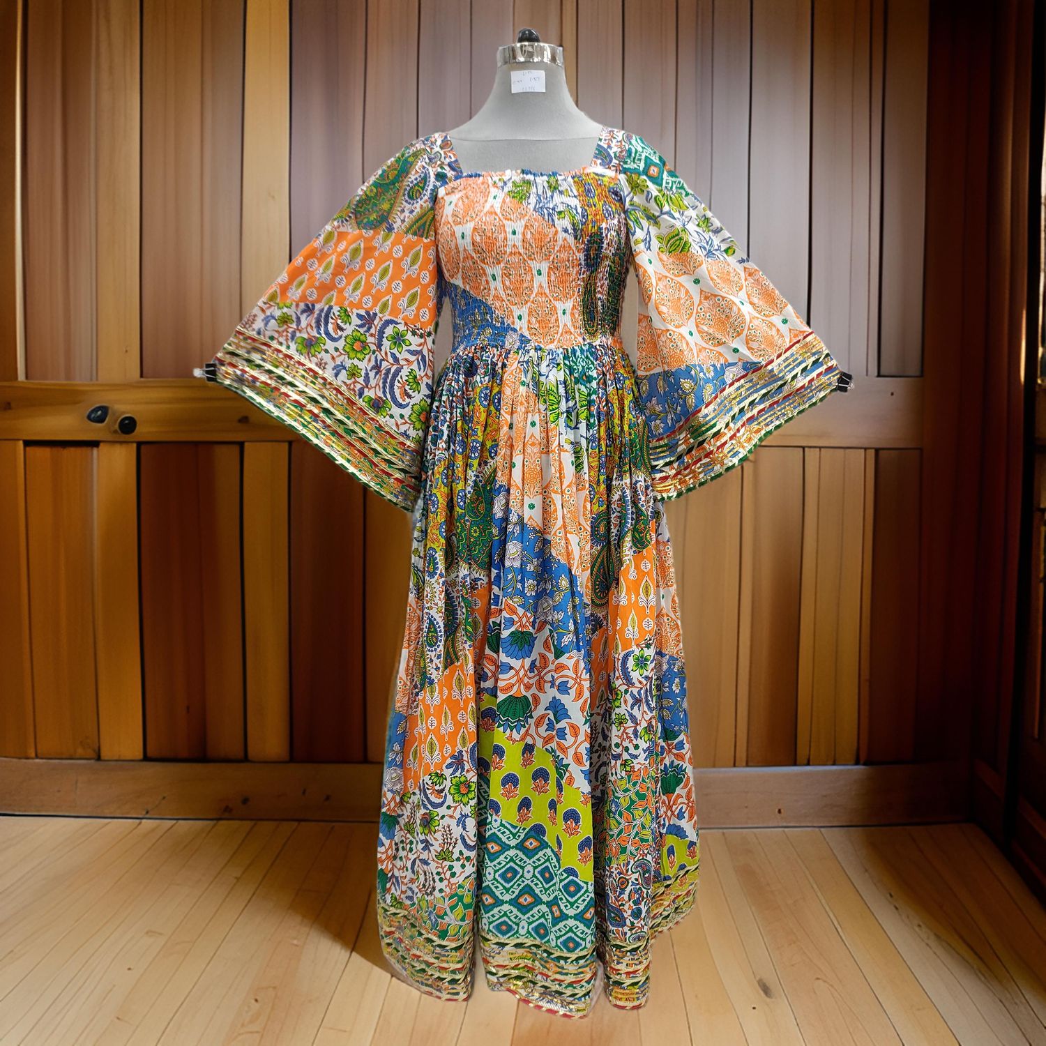 L/XL Elzina Printed Cotton Dress 57&quot; Long Jalabiya