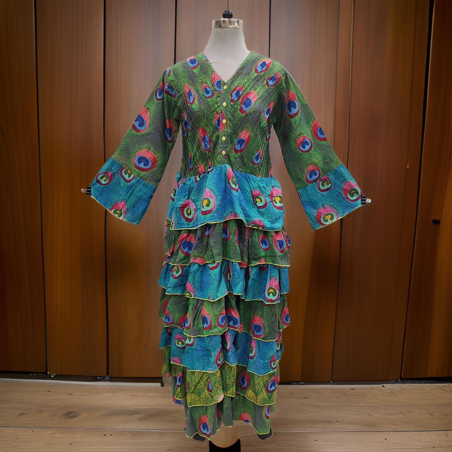 S/M Zyana Printed Cotton Dress 57&quot; Long Jalabiya