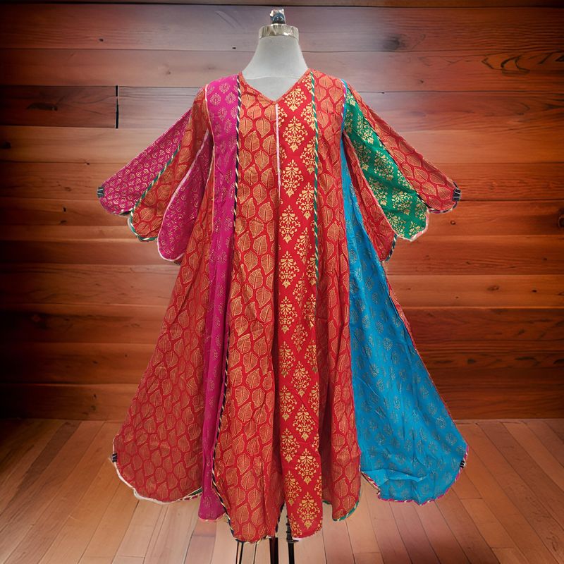 12-13 Year Meher Gold Multi Printed Cotton Girls Dress 50&quot; Long Jalabiya