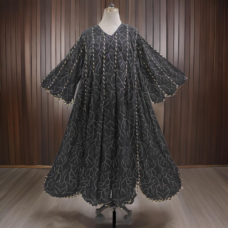 XS/S Meher Crystal Black Printed Cotton Dress 54&quot; Long Jalabiya