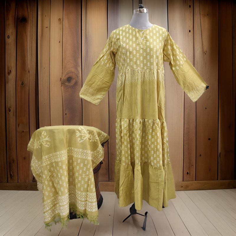 L/XL Juhi Printed Cotton Dress 57&quot; Long Jalabiya With Sheila