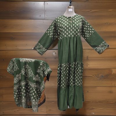 L/XL Juhi Printed Cotton Dress 57&quot; Long Jalabiya With Sheila