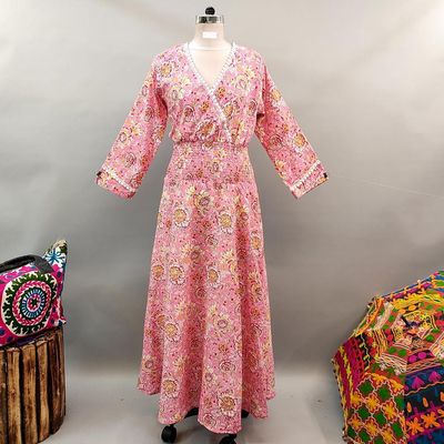 L/XL Kainat Printed Cotton Dress 57&quot; Long Jalabiya