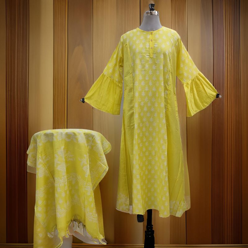 L/XL Marry Printed Cotton Dress 57&quot; Long Jalabiya With Sheila