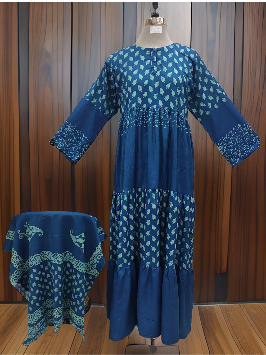 S/M Juhi Printed Cotton Dress 57&quot; Long Jalabiya With Sheila