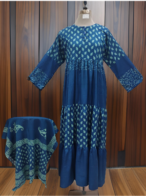S/M Juhi Printed Cotton Dress 57&quot; Long Jalabiya With Sheila