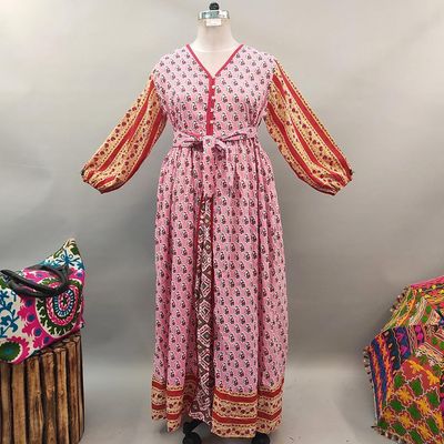 L/XL Hadina Printed Cotton Dress 57&quot; Long Jalabiya