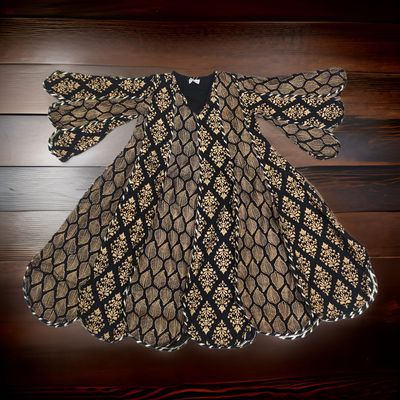 10-11 Year Meher Gold Printed Cotton Girls Dress 45&quot;Long Jalabiya