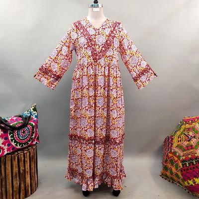 L/XL Insha Printed Cotton Dress 57&quot; Long Jalabiya