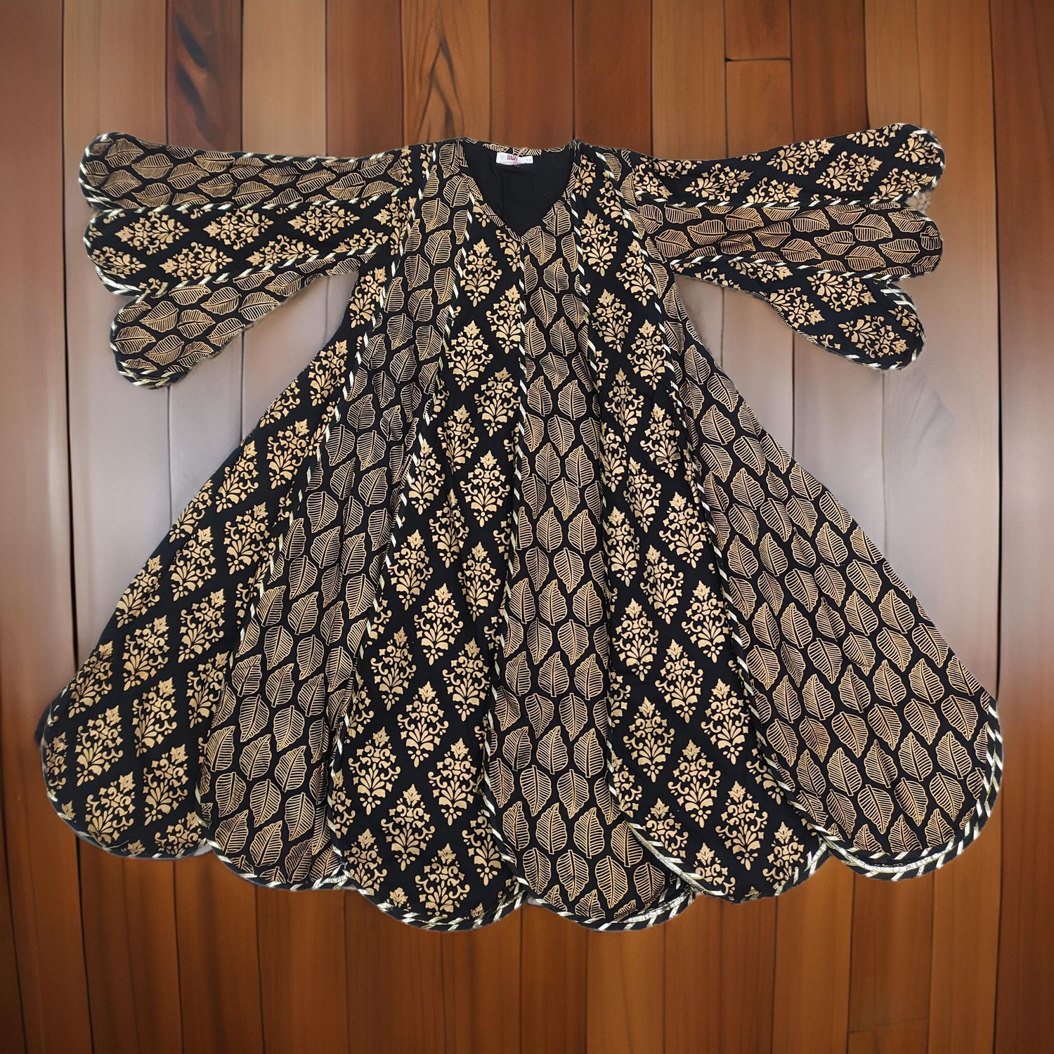 6-7 Year Meher Gold Printed Cotton Girls Dress 38&quot;Long Jalabiya