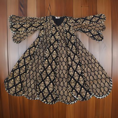 6-7 Year Meher Gold Printed Cotton Girls Dress 38&quot;Long Jalabiya