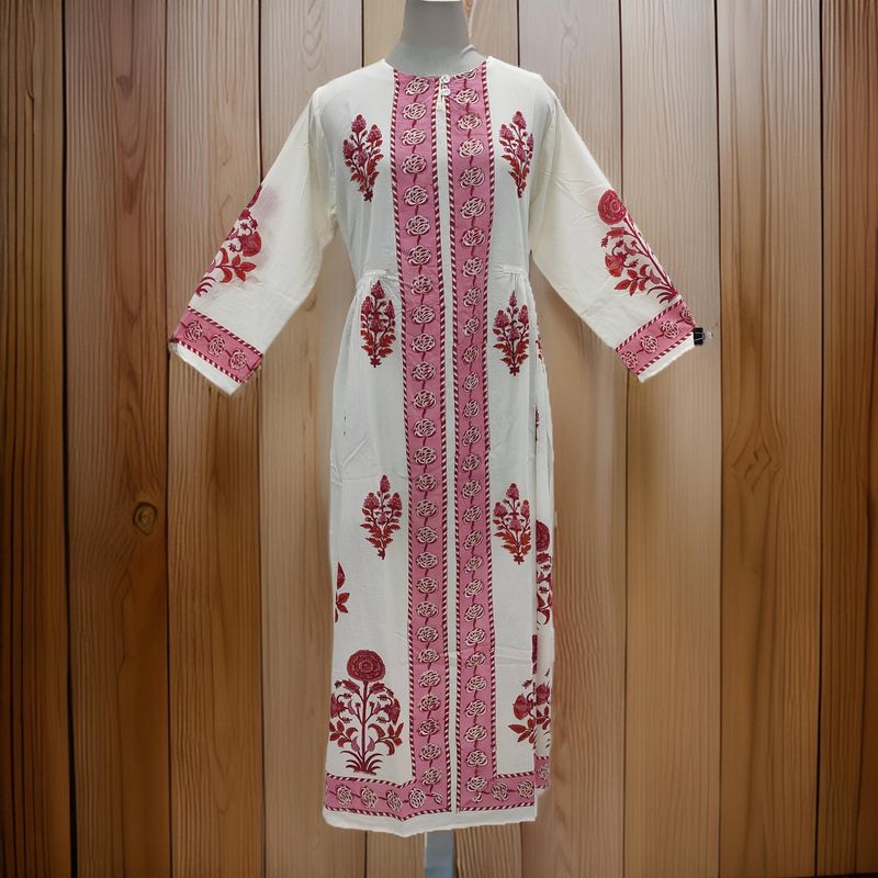 L/XL Bhopali Printed Cotton Dress 57&quot; Long Jalabiya
