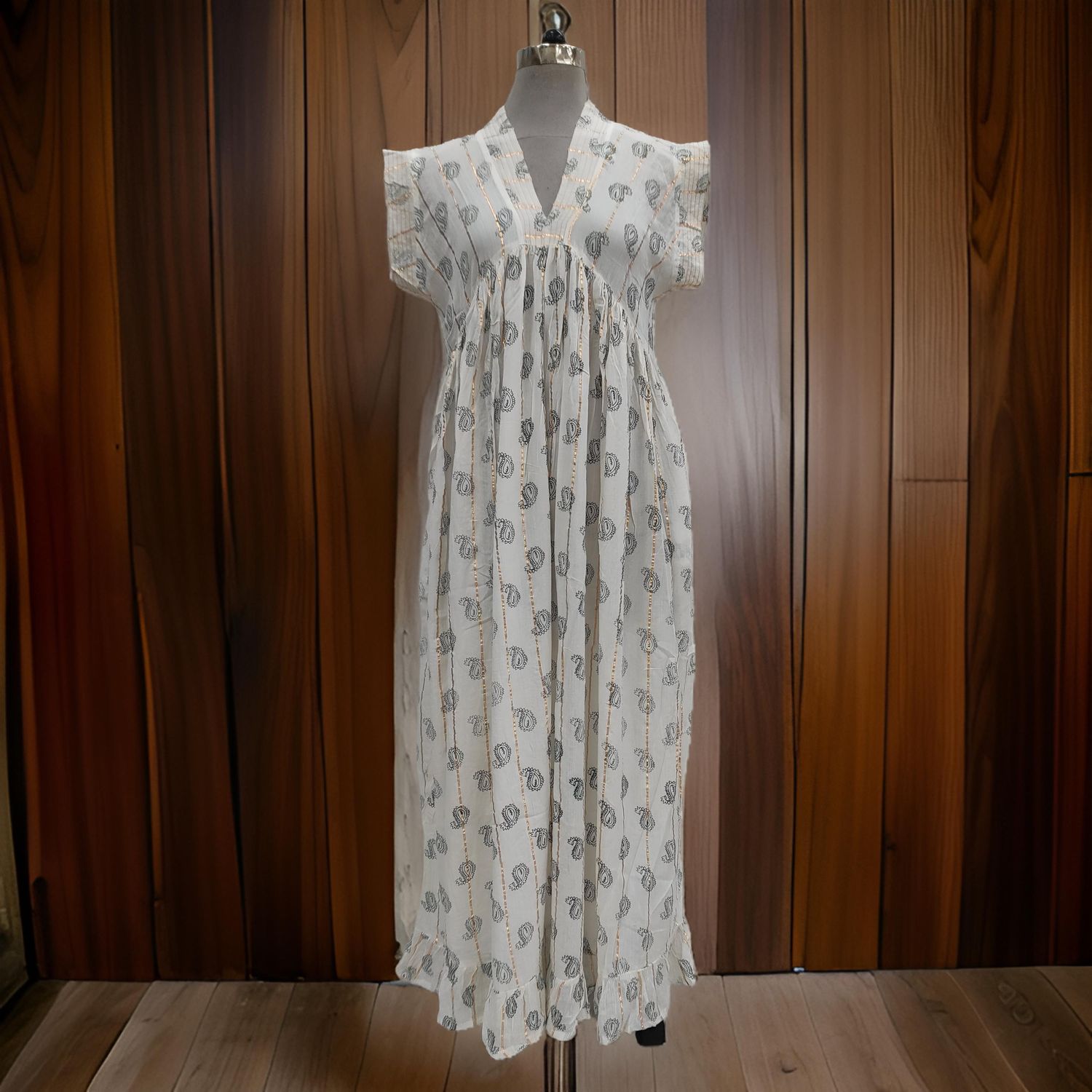 L/XL Amani Printed Cotton Dress 57&quot; Short Sleeves Jalabiya