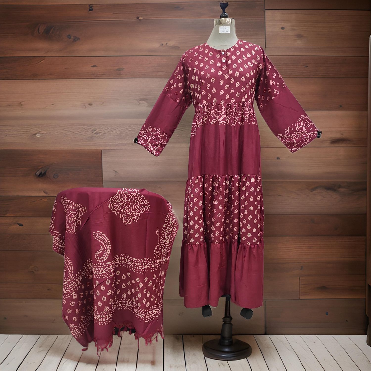 S/M Juhi Printed Cotton Dress 57&quot; Long Jalabiya With Sheila