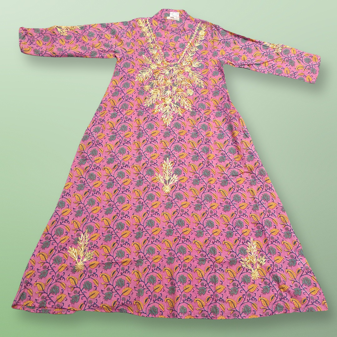 10-11 Year Gota Patti Printed Cotton Girls Dress 45&quot; Long Jalabiyas