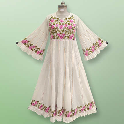 S/M Yaqu Crystal Embroidery White Cotton Dress 56&quot; Long Jalabiya