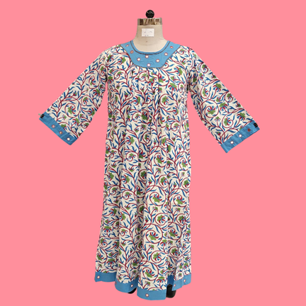 10-11 Year Lara Printed Cotton Girls Dress 46&quot;Long Jalabiya