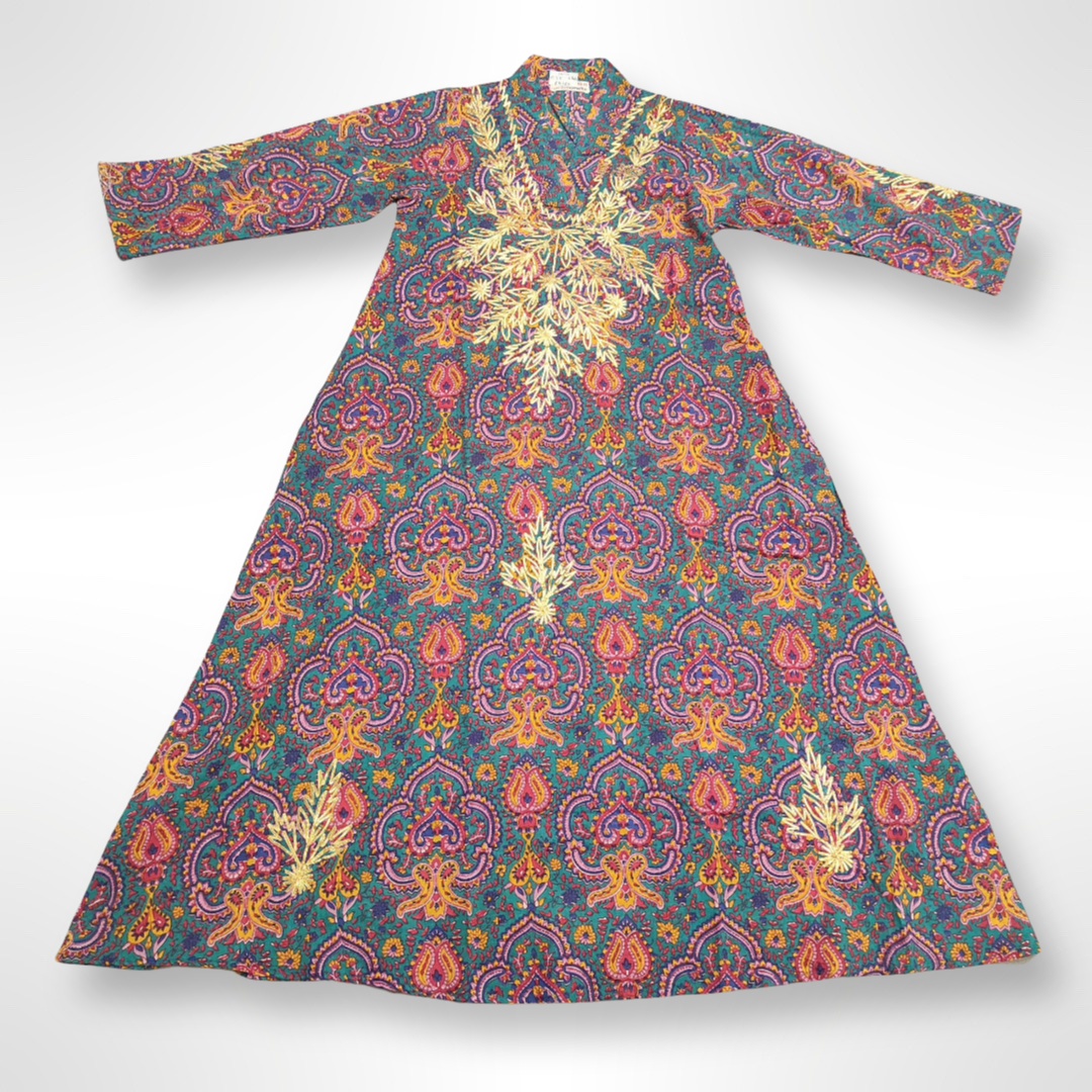 10-11 Year Gota Patti Printed Cotton Girls Dress 45&quot; Long Jalabiyas