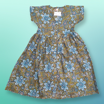 1-2 Year Precious Printed Cotton Girls Dress 26&quot; Short Sleeves Jalabiya